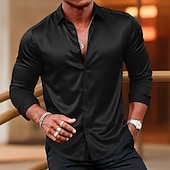economico Camicie in raso da uomo-Per uomo Camicia Camicia in raso Camicia elegante Camicia casual Camicia con Bottoni Camicia da Ballo Semplice Formale Matrimonio Blu chiaro Nero Bianco Vino Manica Lunga Bavero Tutte le stagioni