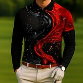 halpa Miesten golfpoolopaita-Miesten Geometrinen Golf Polo Pitkähihainen Poolopaidat Kauluskäänne Vapaa-aika ulko- Urheilu- ja treenivaatteet Arki-asut 3D-tulostus Napit Kevät Syksy Talvi Valkoinen Rubiini Sininen