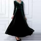 preiswerte abendkleider-Damen Midikleid Samtkleid Cocktailkleid Elegant Mode Modern Outdoor Party Party-Abendmode Normale Passform Einfach Langarm V Ausschnitt Schwarz Wein Blau Grün Frühling Herbst