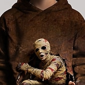 billiga Pojkes Halloween kostymer-Halloween Pojkar 3D Dödskalle Huvtröja Långärmad Vår Höst Mode Streetwear Barn 4-12 år Huva Utomhus Ledigt Dagligen Normal