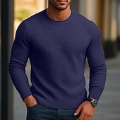 economico maglione pullover da uomo-Per uomo Maglione Maglione a maglia A Coste Maglia Top Regolari Jacquard Lavorato a maglia Semplice Girocollo Moda Essenziale Vacanza Casuale Abbigliamento Autunno Autunno &amp; Inverno Bianco Blu marino