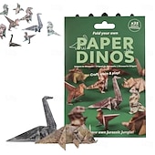 abordables artes, manualidades y costura-Gatos de papel de bricolaje, kit de manualidades de origami de papel de gato/perro/dinosaurio 3D de 50 hojas con instrucciones, decoración de escritorio de animales de bricolaje, divertidos kits de