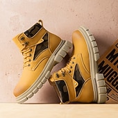 olcso Harci bakancs-Fekete műbőr férfi fűzős csizma vastag talppal és katonai stílussal – tökéletes Harley-Davidson motorosoknak, punk rockereknek, hétköznapi viseletnek és trendi utcai divatnak.