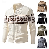preiswerte Herren Strickjacke-Herren Pullover Strickjacke Fair Isle Sweater Gerippt Stricken Normale Oberteile Gestrickt Einfach Stehkragen Urlaub Mode Lässig Alltagskleidung Bekleidung Winter Frühling &amp; Herbst Schwarz Weiß M L XL