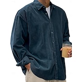 tanie męskie koszule casual-Męskie Koszula Codzienna koszula Koszula sztruksowa Zapinana na guziki koszula Czarny Biały Granatowy Niebieski Fioletowy Długi rękaw Wieczorne Na zewnątrz Ulica Odzież Zabytkowe Codzienny