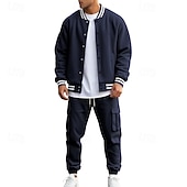 abordables sudaderas basicas-Hombre Sudadera Tracksuit Conjunto de atuendo Escote Chino Exterior Diario Deportes Correa Bolsillo Raya Negro Rojo Azul Marino Poliéster Ropa de Deporte Moda Ropa de calle Primavera
