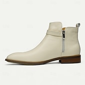 economico Stivali in pelle di alta qualità-stivaletti alla caviglia da uomo con fibbia bianca, moderni stivali alla moda con cerniera laterale e cinturino per matrimoni, feste e abbigliamento casual alla moda