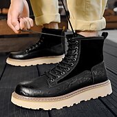 abordables Bottes de travail-Bottes de combat à lacets en similicuir marron pour homme – chaussures de travail et de randonnée d&#039;extérieur durables pour un usage quotidien et l&#039;aventure