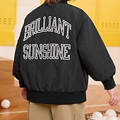 cheap Boy&#039;s Baseball Jackets-Kids Unisex Baseball Jackets Outerwear Letter Long Sleeve Zipper Pocket Comfort Soft Coat Outdoor Fashion Daily Black Green Spring Fall 4 years+