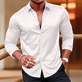 economico Camicie in raso da uomo-Per uomo Camicia Camicia in raso Camicia elegante Camicia casual Camicia con Bottoni Camicia da Ballo Semplice Formale Matrimonio Blu chiaro Nero Bianco Vino Manica Lunga Bavero Tutte le stagioni