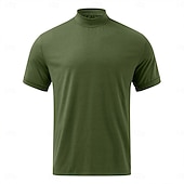 cheap Basic T shirts-Men's T Shirt Tee Top Mock Turtleneck Short Sleeve Turtleneck Summer Spring Solid Color Classic Light Brown Top Tee for Men