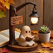 economico Halloween al chiuso-Simpatica lanterna da lettura a forma di fantasma - lampada da lettura a forma di fantasma di Halloween in resina 3D con luce calda a LED, lampada da lettura a forma di fantasma, lampada decorativa da