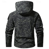 baratos jaqueta esportiva-Homens Casaco exterior Jaqueta Softshell Jaqueta de Trilha Férias Diário A Prova de Vento À Prova-de-Água Bolsos Outono Inverno Tecido Côr Camuflagem Moda Clássico Com Capuz Padrão Cinzento Verde