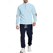 cheap Basic Tracksuits-Men&#039;s Sweatshirt Tracksuit Outfit Set Stand Collar Outdoor Daily Sports Jacquard Drawstring Button Up Color Block Wine Red Black White Polyester Activewear Fashion Streetwear Spring