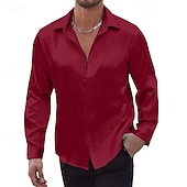 economico Camicie in raso da uomo-Per uomo Camicia Camicia in raso Camicia casual Camicia con Bottoni Camicie sbottonate Semplice Formale Quotidiano Nero Bianco Vino Blu reale Manica Lunga Bavero Primavera &amp; Autunno Tutte le stagioni