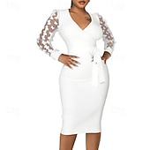 preiswerte abendkleider-Damen Minikleid schwarzes kleid Partykleid Cocktailkleid Satinkleid Mode Modern Party Abendgesellschaft Cocktailparty Normale Passform Einfach Langarm V Ausschnitt Schwarz Weiß Wein Rote Herbst Winter