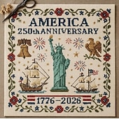 cheap Sewing &amp; Knitting &amp; Crochet-US 250th Anniversary Cross Stitch Kit Personalized Patriotic Cross Stitch Kits Commemorative Embroidery for Beginners Stamped and Counted Style Gifts for Veterans Military Fans