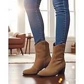 Недорогие Ботильоны-женские коричневые ботильоны из искусственной замши в стиле вестерн – ковбойские сапоги на низком каблуке в винтажном стиле для повседневных образов