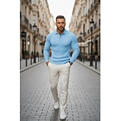 Недорогие Мужская Классическая Поло-Муж. Вязаный топ в рубчик Рубашки-поло для гольфа Для улицы Повседневные Лацкан Длинный рукав Классический Современное Полотняное плетение Пуговицы Весна Осень Все сезоны Приталенный крой