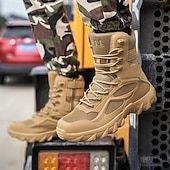 baratos Botas de caminhada-Botas de caminhada estilo combate tático masculinas com design de cadarço, suporte de tornozelo, sola grossa antiderrapante, calçado durável para atividades ao ar livre, trabalho, viagens e aventura
