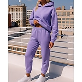 abordables Chándales-Mujer Chándal de 2 piezas Sudadera con capucha Lounge Conjuntos de chándal Color sólido Trajes de Yoga Otoño Negro Blanco Rutina de ejercicio Al Aire Libre Viaje Alta cintura Ligero Moda Manga Larga