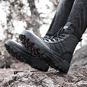 levne Turistické boty-Pánské vysoké šněrovací vojenské boty – odolné semišové taktické vojenské pracovní boty s boční oporou pro turistiku, trekking a outdoorové dobrodružství