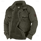 billige grafiske jakker og kåper for menn-Herre Grafisk 1776 Fleece-jakke Cargo jakke Sherpa jakke Hold Varm Årgang Fritid utendørs Hjem Flere lommer Bomullsjakker Vinterfrakker Høst Vinter Fleecekrage med nedfellbar krage Langermet