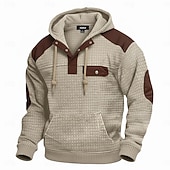 baratos hoodies básicos dos homens-Homens Moletom Moletons Waffle Moletom com capuz Preto Vinho Azul Marinha Cáqui Cinza Claro Com Capuz Henley Tecido Patchwork Bloco de cor Desportos e Ar livre Casual Diário Roupa de rua Legal Roupa