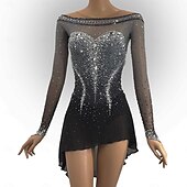 cheap Figure Skating Dresses-Figure Skating Dress Women's Girls' Ice Skating Dress Black Patchwork Open Back Mesh High Elasticity Training Competition Skating Wear Classic Crystal / Rhinestone Long Sleeve Ice Skating Figure