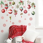 cheap Sticker-Christmas Sticker Wall Decals Snowflake Colorful Ball Pinecone Hanging Ornament Removable Vinyl Mural Holiday Party Living Room Glass Window Door Background Decoration For Home