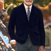 economico Giubbotti e cappotti da uomo-Per uomo Blazer in velluto a coste Blazer Affari Cocktail party Ricevimento di matrimonio Moda Casual Primavera Autunno Poliestere Semplice Tasca Bottoni Confortevole Monopetto Giacca Nero Kaki Verde