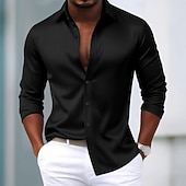 preiswerte Satinhemden für Herren-Herren Hemd Satinhemd Kleidhemd Freizeithemd Knopfhemd Abschlussballhemd Einfach Formell Hochzeit Hellblau Schwarz Weiß Wein Langarm Revers Ganzjahres Bekleidung