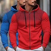 abordables Sweat à capuche en polaire-Homme Sweat à capuche Sweat à capuche zippé intégral Sweat à capuche en polaire Blanc + Rouge Rouge + Gris Noir + blanc Blanc + Gris Noir + Gris À capuche À pois Uni Fermeture éclair Bloc de Couleur