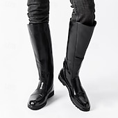preiswerte Reitstiefel-Hohe schwarze Reitstiefel für Herren – kniehohe Reitstiefel aus echtem Kunstleder mit seitlicher Schnalle zum Reiten, für Kostüme und formelle Anlässe