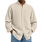 preiswerte Freizeithemden für Herren-Herren Hemd Waffelhemd Freizeithemd Knopfhemd Schwarz Weiß Wein Marineblau Blau Langarm Einfach Revers Lässig Täglich Bekleidung Mode Streetwear