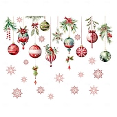 cheap Sticker-Christmas Sticker Wall Decals Snowflake Colorful Ball Pinecone Hanging Ornament Removable Vinyl Mural Holiday Party Living Room Glass Window Door Background Decoration For Home