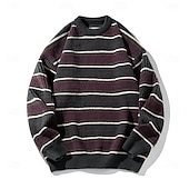 preiswerte Herrenpullover-Herren Weihnachtspullover Pullover Strickpullover Gerippt Stricken Normale Oberteile Gestrickt Gestreift Rundhalsausschnitt Mode Basic Urlaub Alltagskleidung Bekleidung Herbst Winter Khaki Dunkelgray