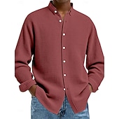 preiswerte Freizeithemden für Herren-Herren Hemd Waffelhemd Freizeithemd Knopfhemd Schwarz Weiß Wein Marineblau Blau Langarm Einfach Revers Lässig Täglich Bekleidung Mode Streetwear