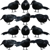olcso Halloween függő és asztali díszek-4/8-as csomag halloweeni fekete tollas varjak, fekete varjak valódi tollal díszítve beltérre és kültérre