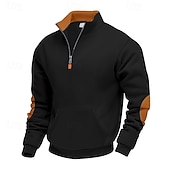 baratos Suéteres básicos-Homens Moletom Moletom com capuz Estacionar Moletom com zíper Preto Verde Tropa Azul Marinha Camelo Cinza Claro Colarinho Clerical Tecido Patchwork Bolsos Bloco de cor Desportos e Ar livre Casual