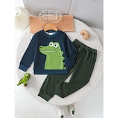 olcso Szettek-2 darab Kisgyermek Fiú Póló és nadrágok Felszerelés Dinoszaurus Hosszú ujj Crewneck Készlet Iskola Divat Napi Ősz Tél 4-7 év Katonai zöld