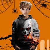 economico Costumi di Halloween per bambini-Halloween Ragazzi 3D Grafico Pagliaccio Felpa con Cappuccio Manica Lunga Primavera Autunno Moda Streetwear Bambini 4-12 Anni Con cappuccio All&#039;aperto Casuale Quotidiano Vestibilità regolare
