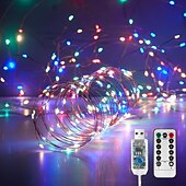 olcso USB-tápellátás-2 db 20 m/66 láb 200 led gyöngy karácsony halloween esküvői party fesztivál tündér fényfüzér beltéri és kültéri udvari kerti dekoráció fényfüzér usb tápegység 8 funkciós távirányító