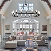 economico Modello a candelabro-lampadario a led nero su ruote 20-luce grande lampadario rustico rustico di campagna lampada industriale per sala da pranzo soggiorno cucina isola foyer corridoio