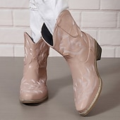 levne Cowboy &amp; Western Boots-Dámské Boty Kovbojské boty Venkovní Dovolená Denní Kotníkové boty Booties Výšivka Rovná podrážka Oblá špička Čechy prázdniny Vinobraní Umělá kůže Elastická gumička Černá Růžová Červená