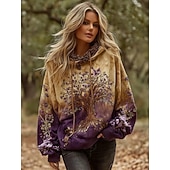  Kvinnenes 3D Print Vintage Boho Hoodie Patchwork Hoodie Sweatshirt Blomster Viking Pullover Sweatshirt Blomster Grafikk Vintage Casual Langermet Hettegenser Gate Print Frontlomme Grønn Vår Høst Vinter
