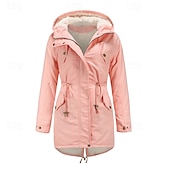 billiga Casual Parka-Dam Anorak Håller värmen Bekväm Dragkedja Ficka Med bälte Ledigt Ensfärgat Semester Gata Ledigt Dagliga kläder Lång Huva Normal Långärmad Ytterkläder Marin Svart Rodnande Rosa Höst Vinter
