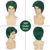 cheap Party Wigs-Green Wigs Short Straight Green Wig for Men Synthetic LayeSchool Theme Cosplay Wig