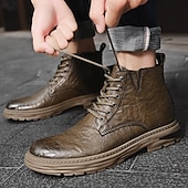 economico Stivali da lavoro-Per uomo Stivali Retrò Camminata Vintage Quotidiano PU Confortevole Stivali a Metà Polpaccio Allacciatura Nero Cachi Primavera Autunno