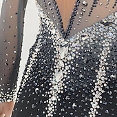 cheap Figure Skating Dresses-Figure Skating Dress Women's Girls' Ice Skating Dress Black Patchwork Open Back Mesh High Elasticity Training Competition Skating Wear Classic Crystal / Rhinestone Long Sleeve Ice Skating Figure